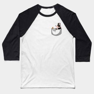 Black Pocket Corgi Baseball T-Shirt